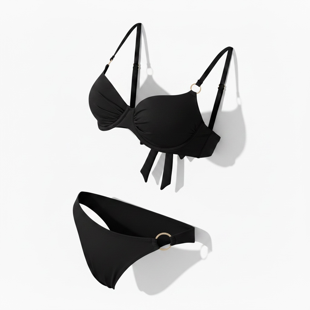 Alba Bikini – Black two-piece bikini with gold rings by AquaMuse