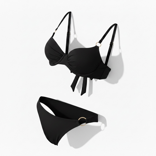 Alba Bikini – Black two-piece bikini with gold rings by AquaMuse