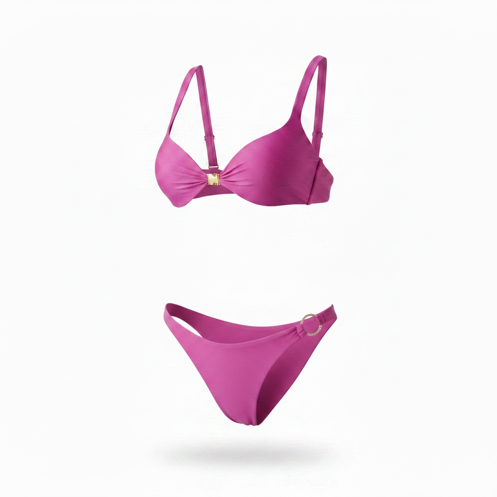 Mia Bikini – Pink balconette bikini with gold centerpiece and ring detail by AquaMuse