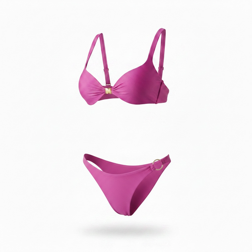 Mia Bikini – Pink balconette bikini with gold centerpiece and ring detail by AquaMuse