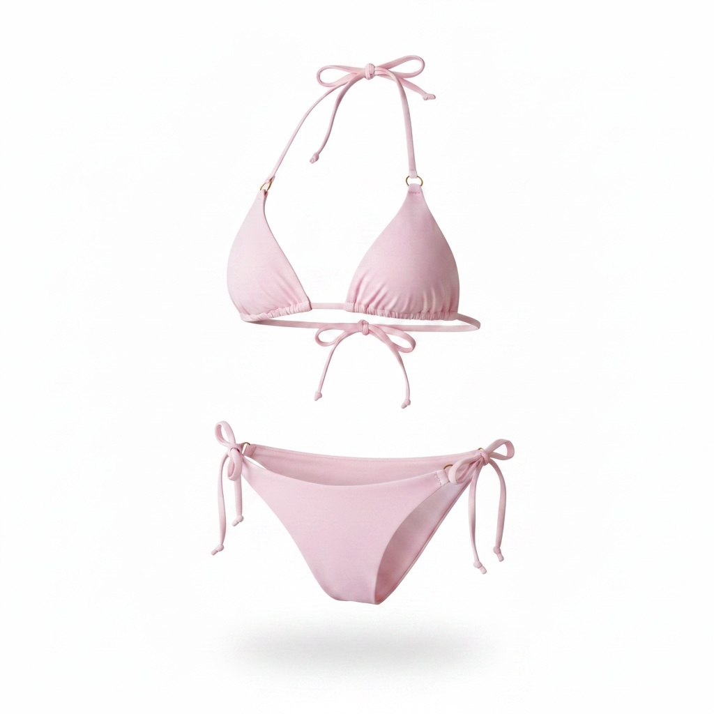 Pia Bikini – Blush pink triangle bikini with adjustable tie sides by AquaMuse