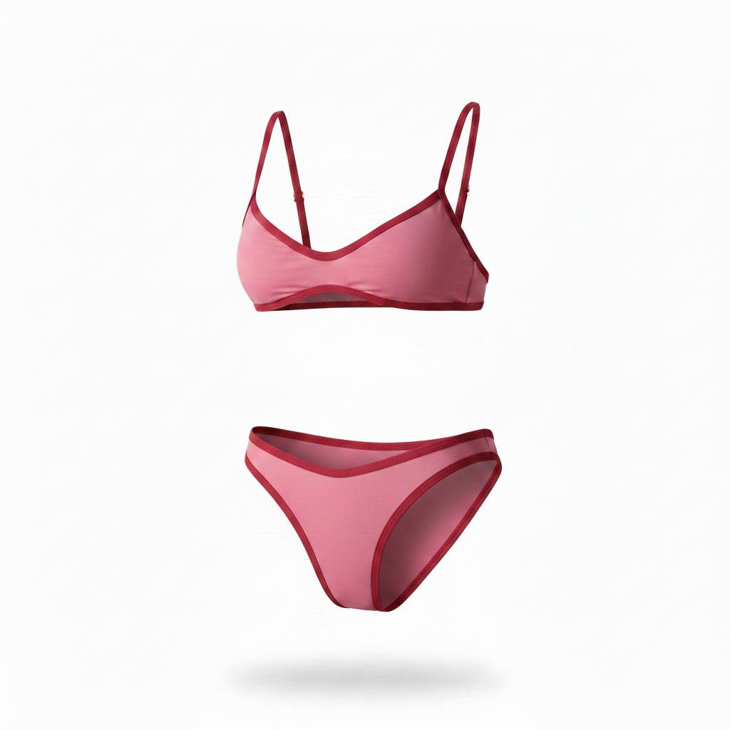 Tina Bikini – Pink sporty bikini with burgundy contrast trim by AquaMuse