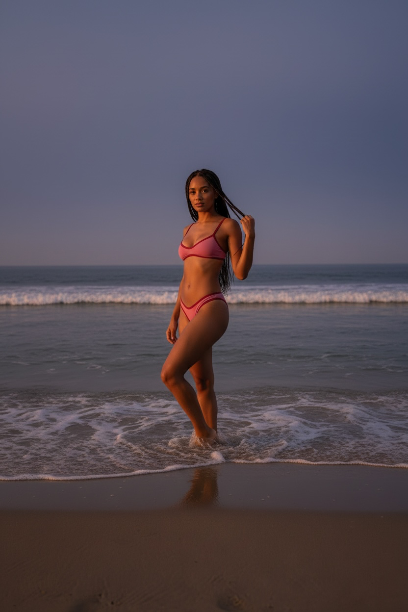 Tina Bikini – Pink sporty bikini with burgundy contrast trim by AquaMuse